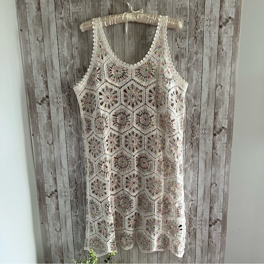 POL Crochet Rainbow Pastel Mini Dress